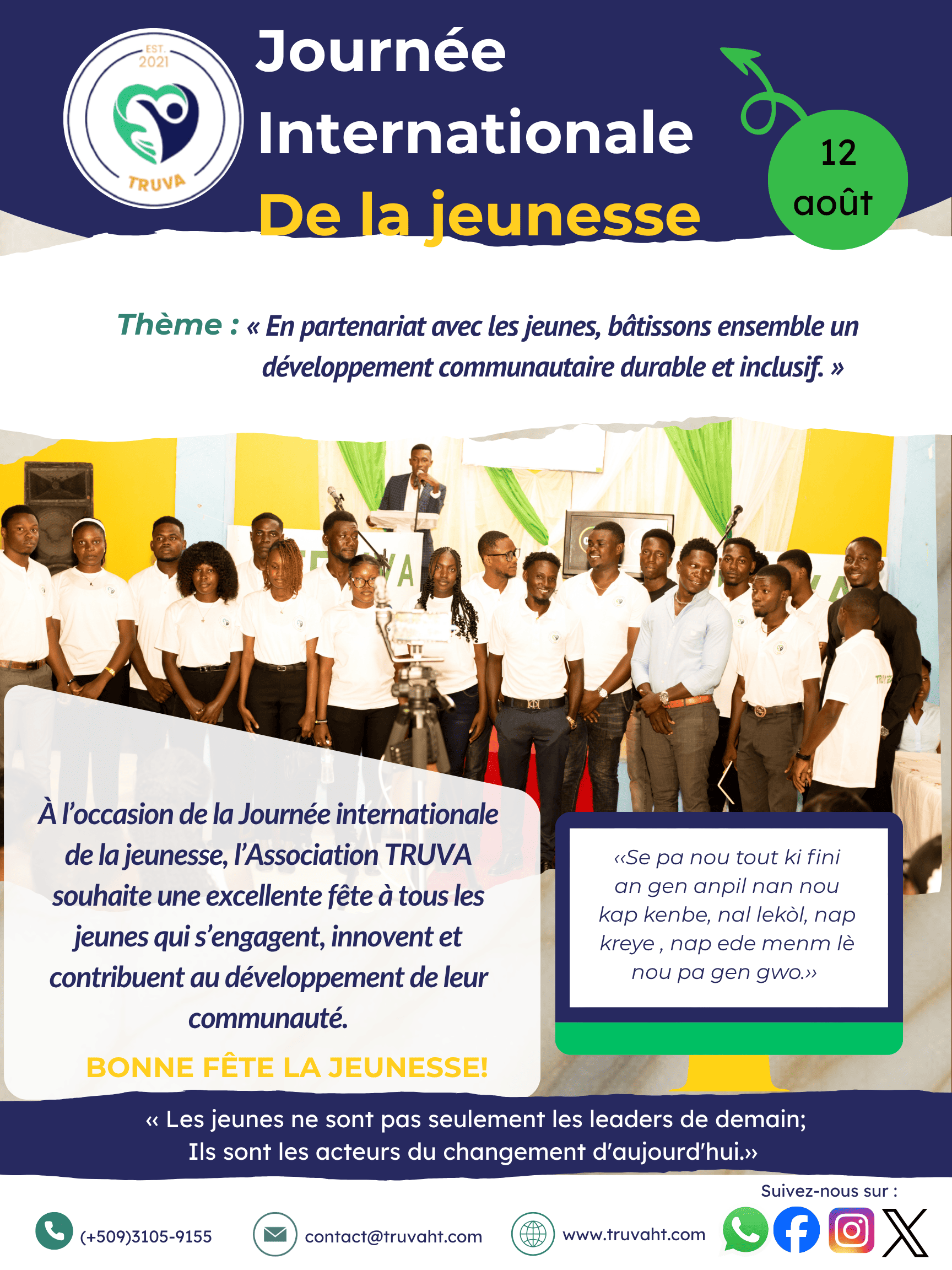 « En partenariat avec les jeunes, bâtissons ensemble un développement communautaire durable et inclusif. »